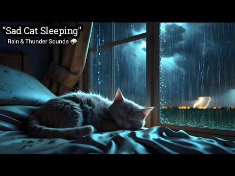Sad Cat in the Rain with Thunder Sounds – 1 Hour for Deep Sleep & Relaxation