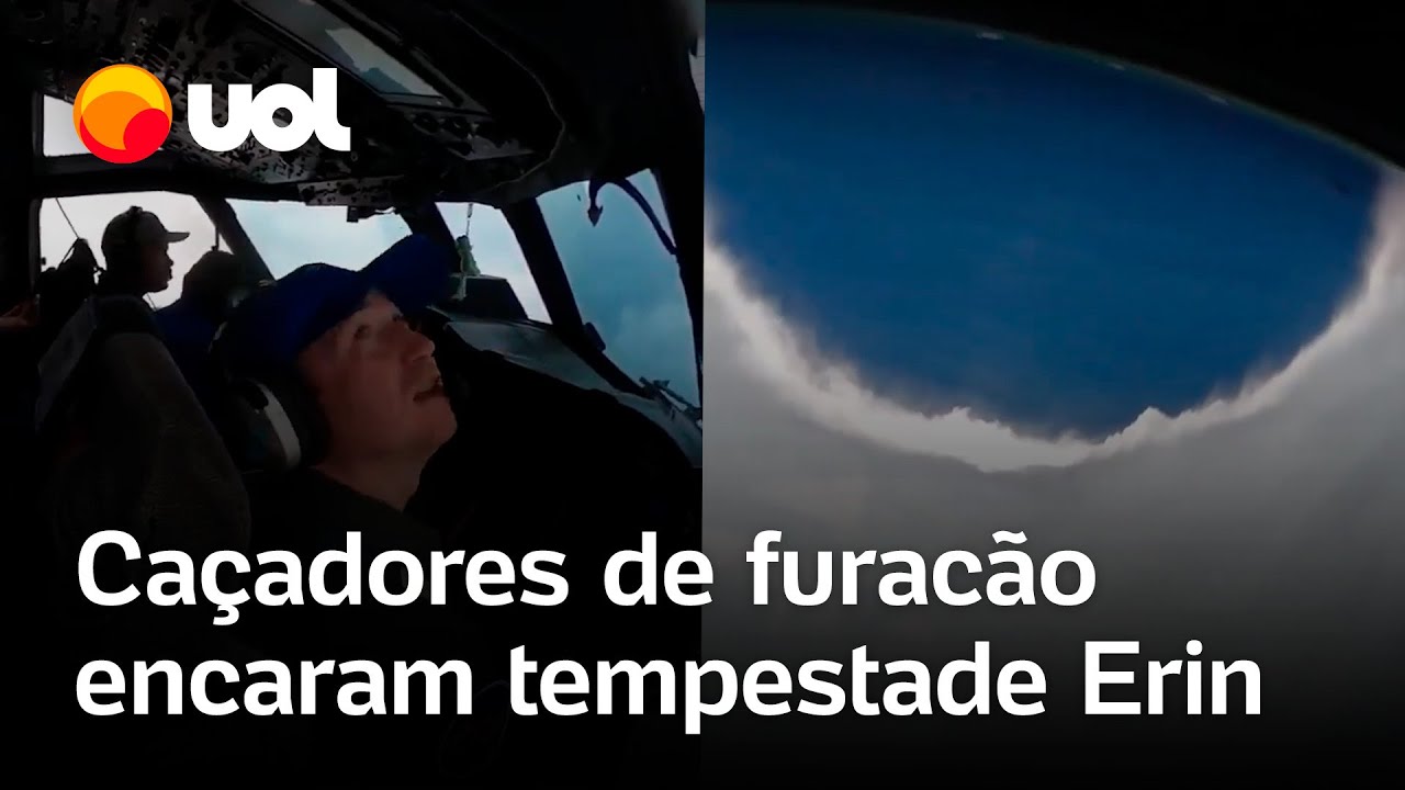 Caçadores de furacões encaram a tempestade Erin e filmam o interior do olho do furacão vídeo