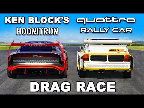 Electric vs. Iconic: Ken Block's Audi S1 unitron takes on the Audi Sport Quattro S1 Group B Rally Car