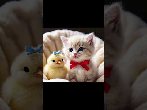 Kitten and Chick friendship #ai #cat #poorcat #catcute #sadcattos #meaw #kitten