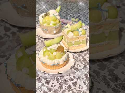 メロン🍈3種ケーキ🍰🍨🤍夏にピッタリ(⸝⸝⸝¯-¯⸝⸝⸝)涼しい〜💭🎐⸝⸝꙳ #メロンケーキ #チーズタルト #パフェ #ショートケーキ #vlog