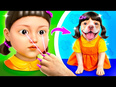 めだたないおとなしい子がイカゲームのおにんぎょうにだいへんしん！