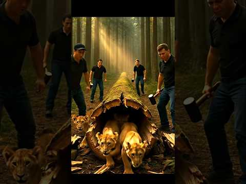 lion rescue from giantic log 🪵#funny #lion #facts