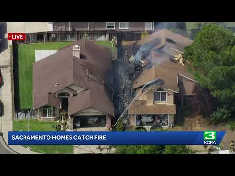 Two Sacramento homes are burning. LiveCopter 3 is over the scene.