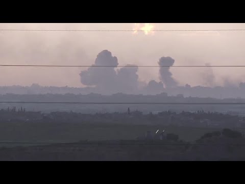 Smoke and explosions on Gaza's skyline seen from Southern Israel