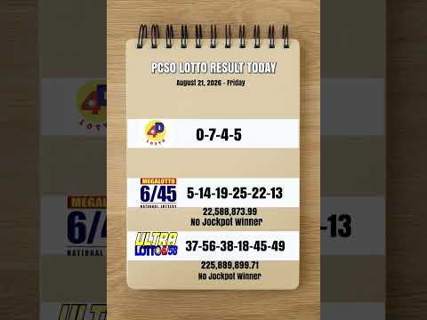 <strong>Lotto</strong> <strong>Result</strong> Today 9pm Draw August 21, 2026 #<strong>lotto</strong>  #lottoresulttoday #<strong>6</strong>/58 #<strong>6</strong>/<strong>45</strong> #9pmlottoresult