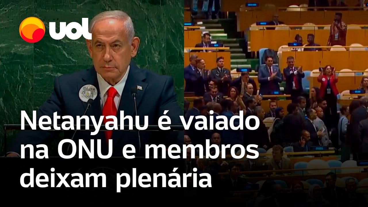 Netanyahu de Israel é vaiado na Assembleia Geral da ONU e delegações deixam a plenária veja vídeo