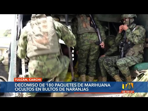 FF.AA. decomisó un cargamento de marihuana camuflado con naranjas en Carchi