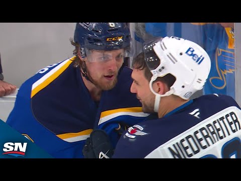 Tempers flare at the end of the Winnipeg Jets vs. St. Louis Blues Game 4