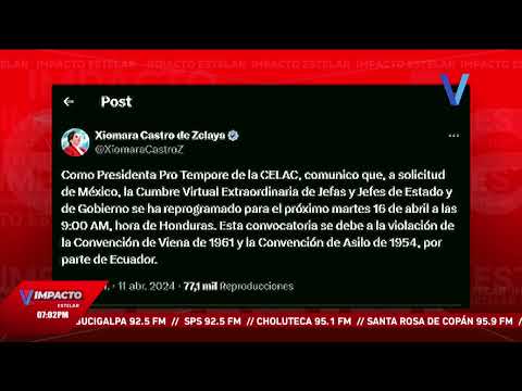 Xiomara Castro envió mensaje tras conflicto entre Ecuador y México