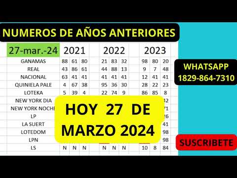 NUMEROS DE HOY 27 DE MARZO AÑOS ANTERIORES MR TABLA