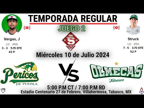 Pericos de Puebla Vs Olmecas de Tabasco, en vivo | Liga Mexicana de Beisbol | Juego 2