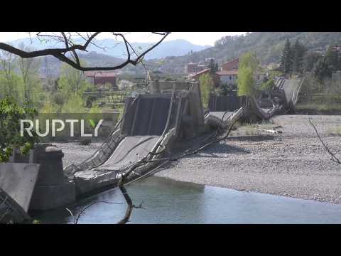 Italy: Emergency personnel work at bridge collapse site in Tuscany