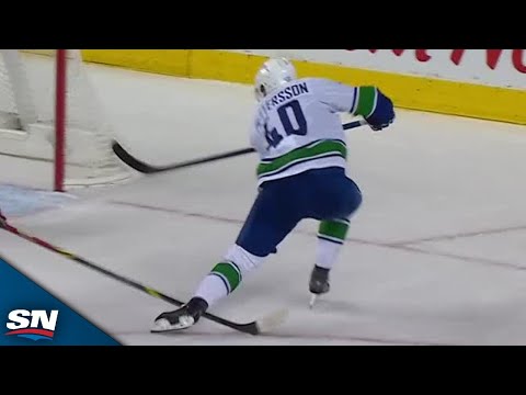 Canucks Elias Pettersson Buries Rebound For Late Tying Goal vs. Flames