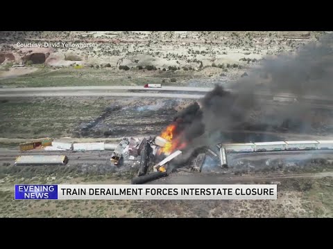 Freight train derailment, fire forces Interstate 40 closure near Arizona-New Mexico line