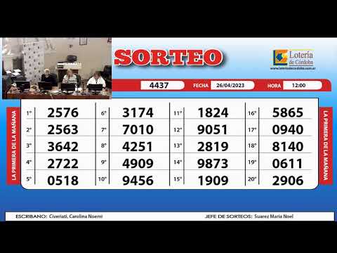 Sorteo de Quiniela LA PRIMERA DE LA MAÑANA N°4437  - 26/04/2023.- 12.00 hs.