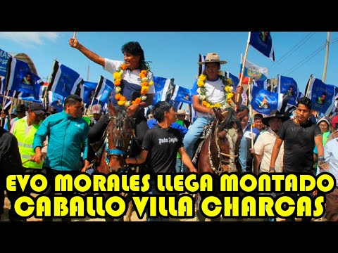 EVO MORALES ENTRO TRIUNFANTE Y EN CABALLO AL MUNICIPIO DE VILLA CHARCAS BOLIVIA..