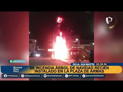 BDP Se incendia árbol de Navidad recién instalado en Plaza de Armas de La Rioja